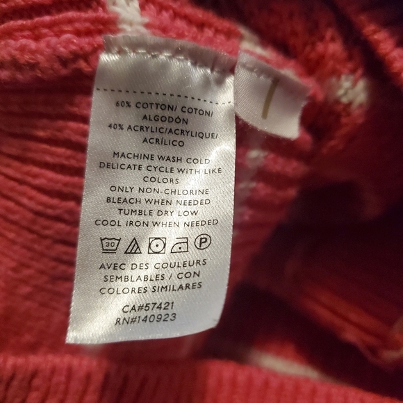 LOFT PINK & White Striped Chunky Knit Cardigan size Medium, Casual, Comfy - Picture 9 of 9